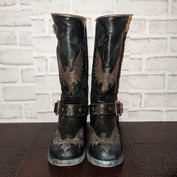 NEW Old Gringo Iron Eagle Black Distressed Riveted Biker Boots size 6.5 - Picture 4 of 13